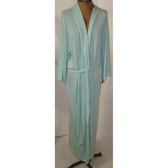 NWT $180 New Natori Light Green Robe Womens M Long Soft Solid Silky Pockets Pale